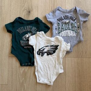Philadelphia Eagles Baby Onesie Trio - Green, White, Gray- 0-3M, LIKE NEW